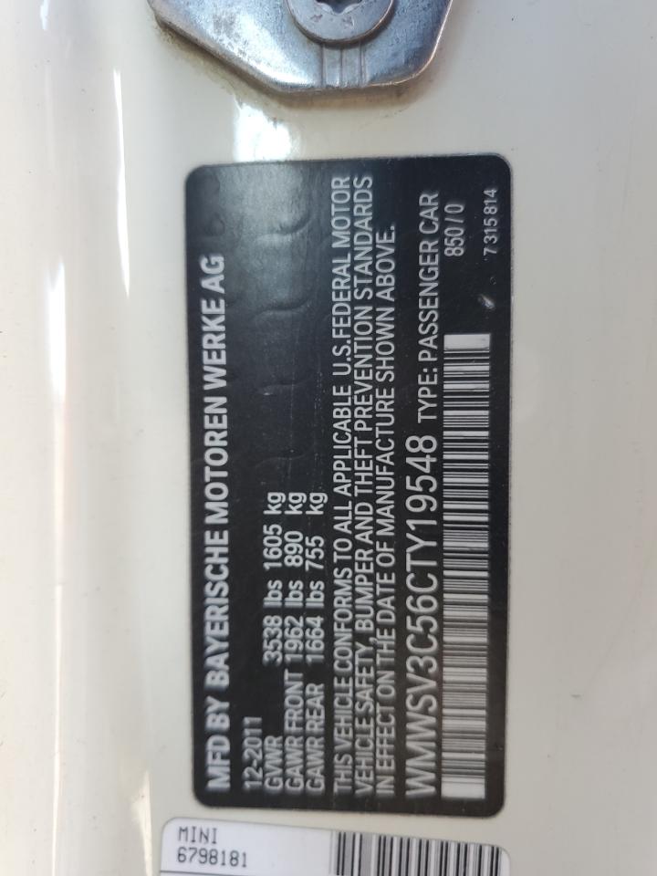 2012 Mini Cooper S VIN: WMWSV3C56CTY19548 Lot: 64542674