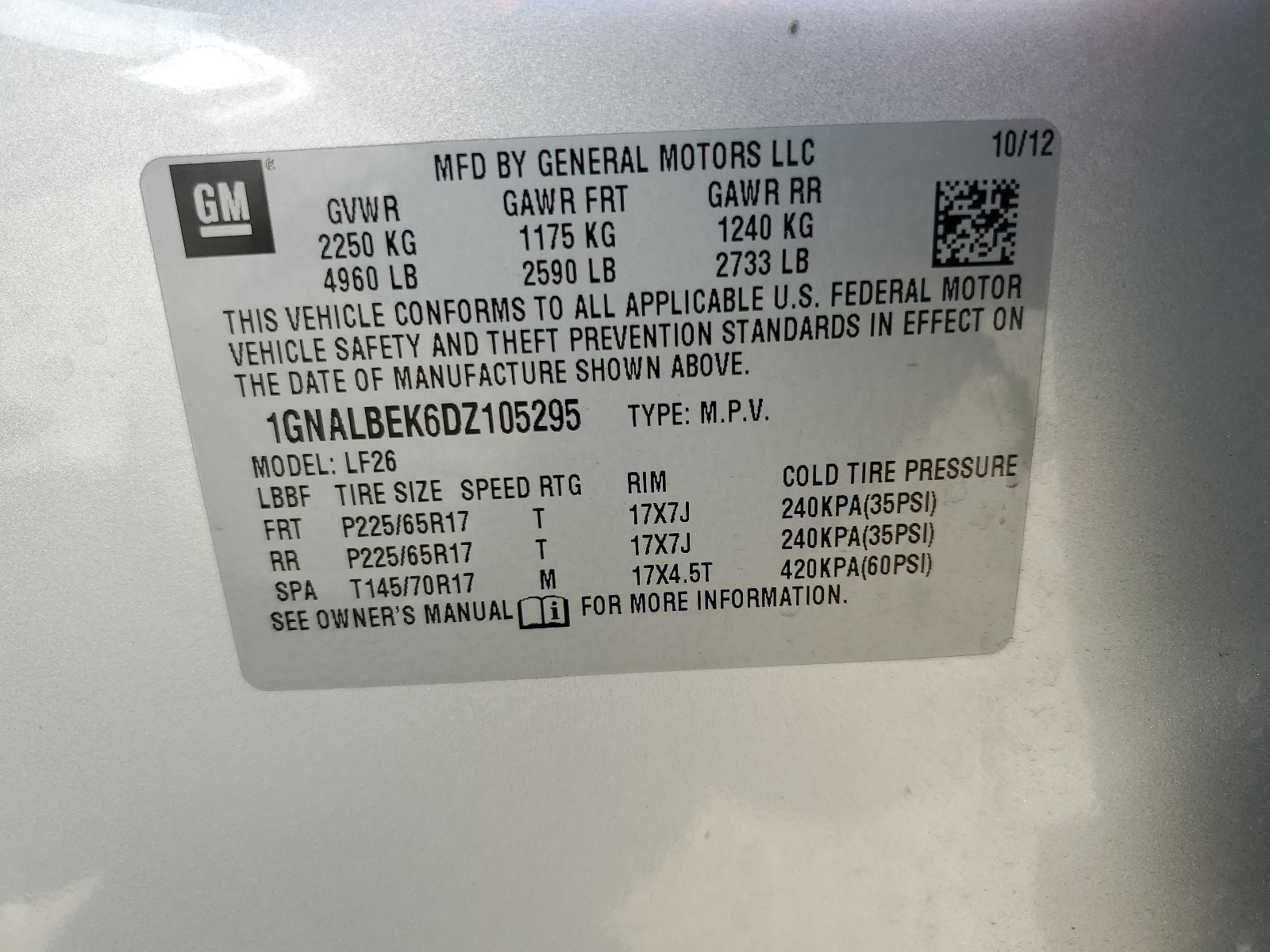 1GNALBEK6DZ105295 2013 Chevrolet Equinox Ls