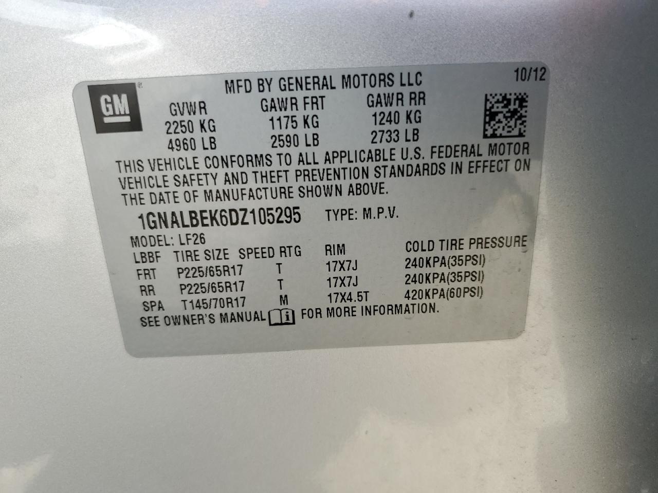 2013 Chevrolet Equinox Ls VIN: 1GNALBEK6DZ105295 Lot: 62661914