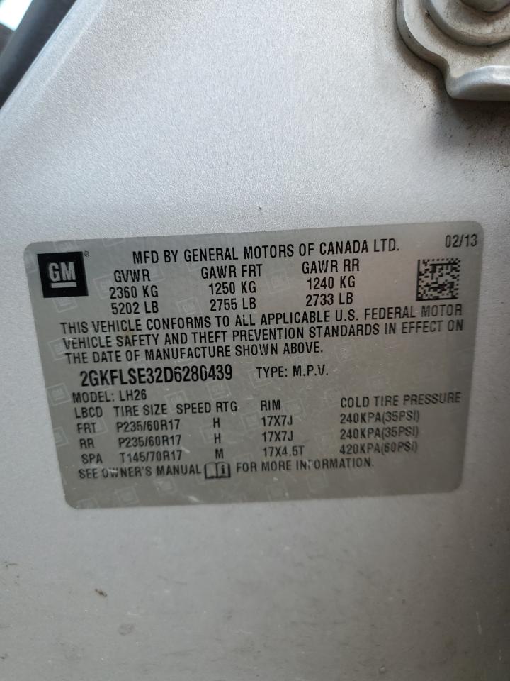 2013 GMC Terrain Sle VIN: 2GKFLSE32D6280439 Lot: 63522414