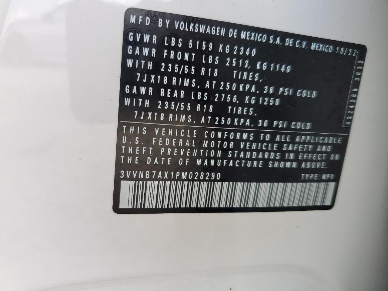 2023 Volkswagen Tiguan Se VIN: 3VVNB7AX1PM028290 Lot: 63329694