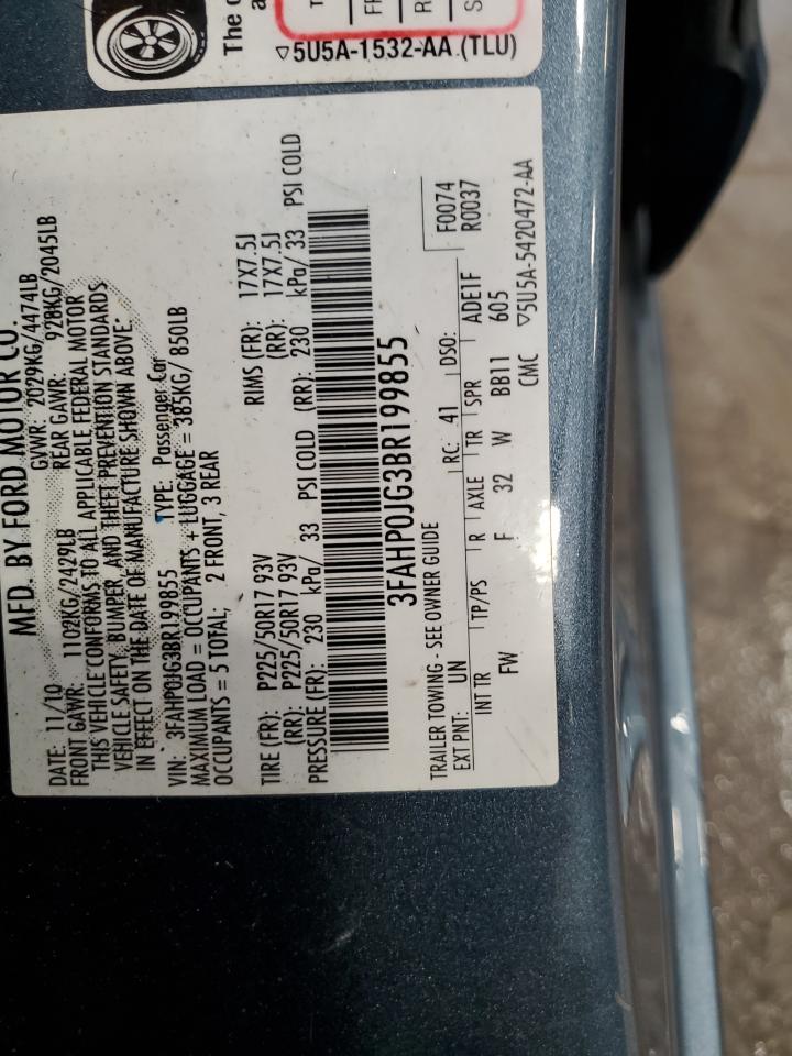 2011 Ford Fusion Sel VIN: 3FAHP0JG3BR199855 Lot: 61491614