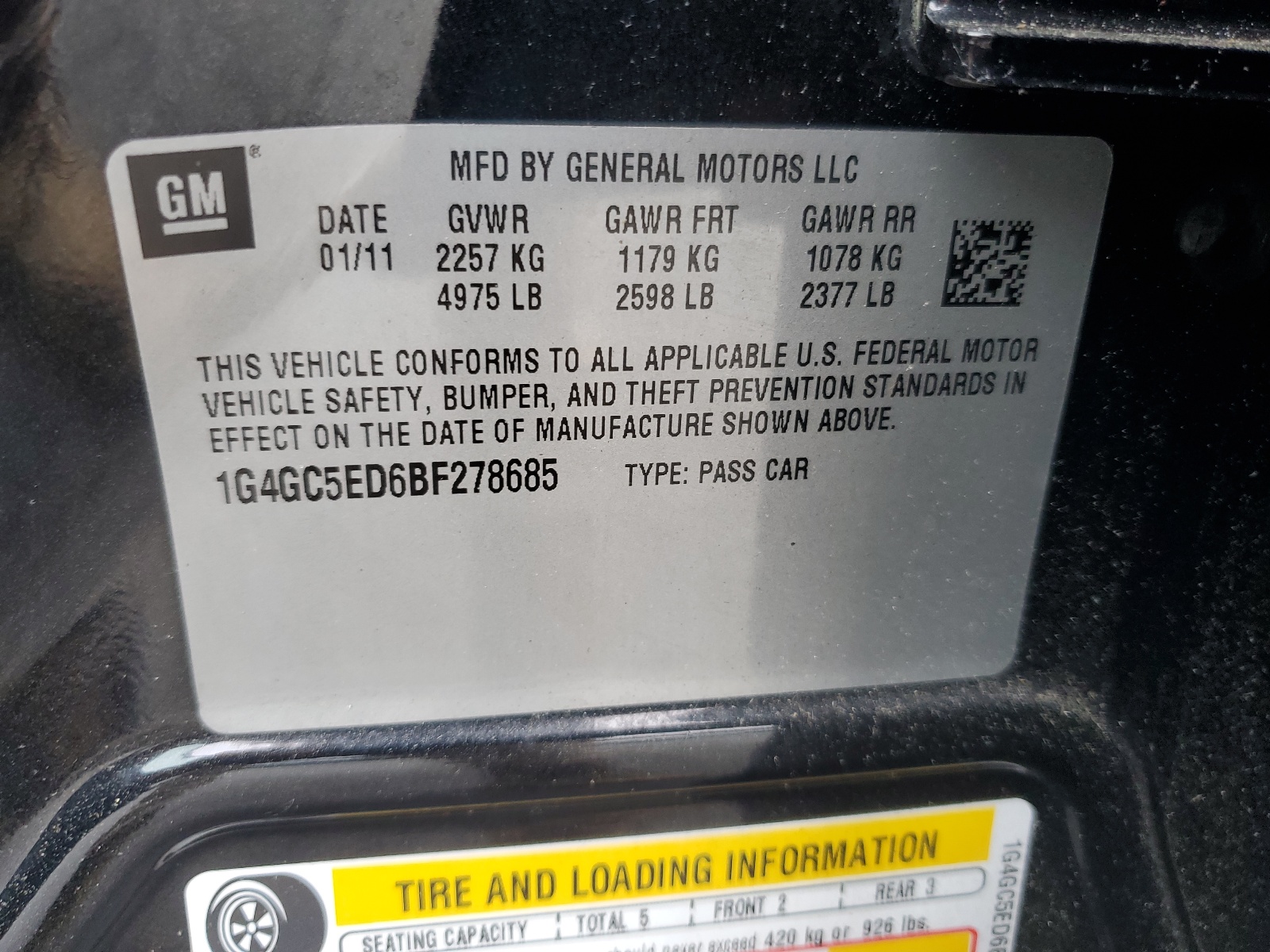 1G4GC5ED6BF278685 2011 Buick Lacrosse Cxl