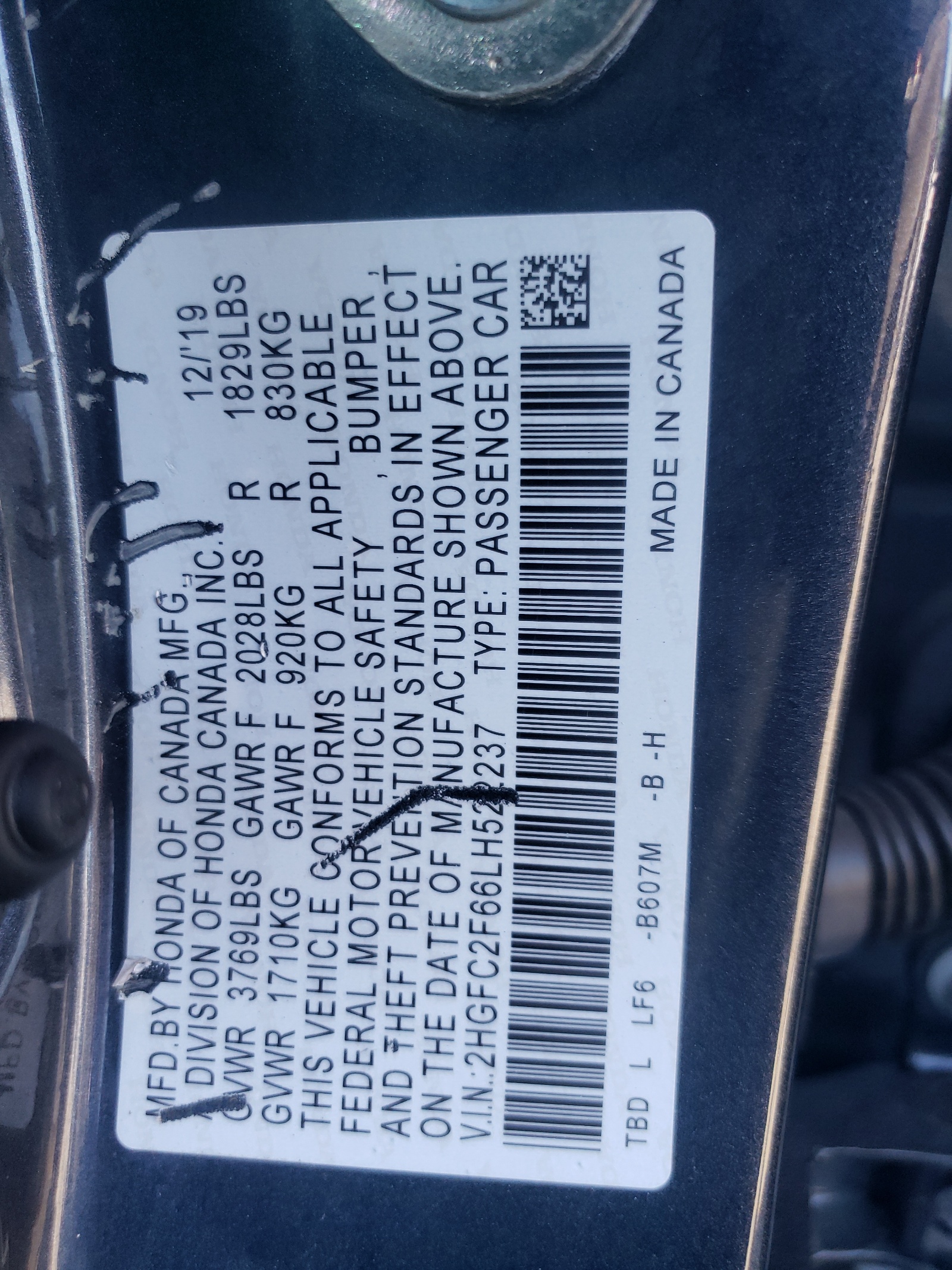 2HGFC2F66LH522237 2020 Honda Civic Lx