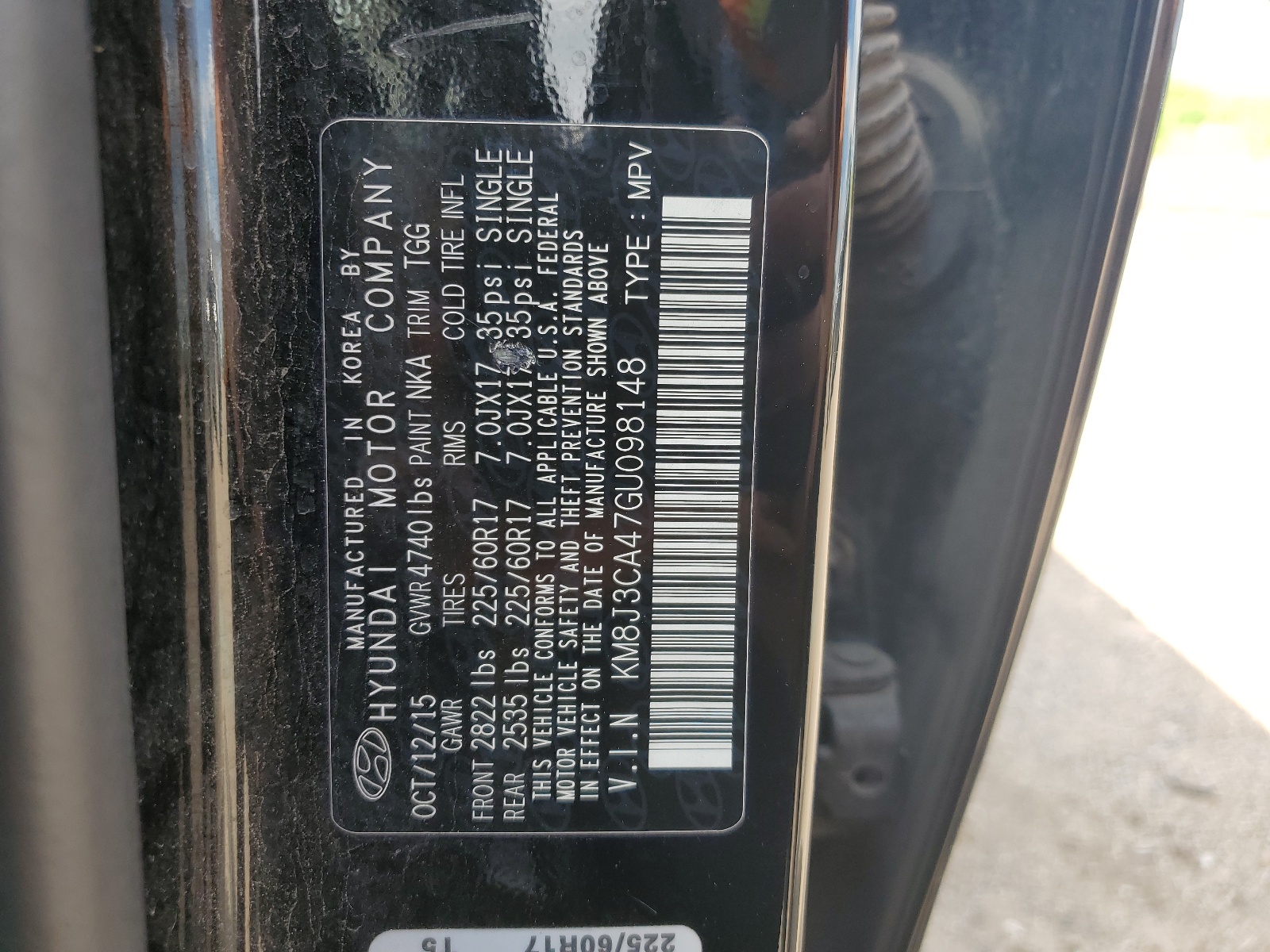 KM8J3CA47GU098148 2016 Hyundai Tucson Limited