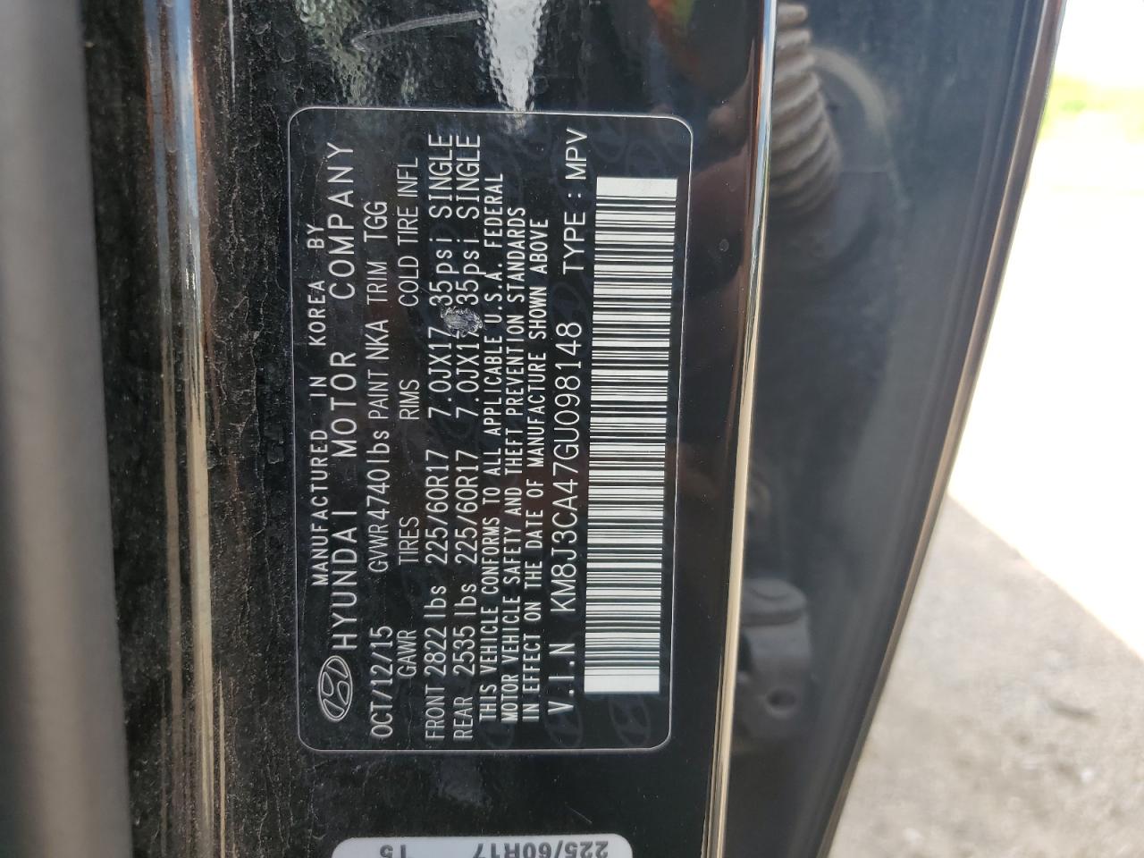 2016 Hyundai Tucson Limited VIN: KM8J3CA47GU098148 Lot: 63446844