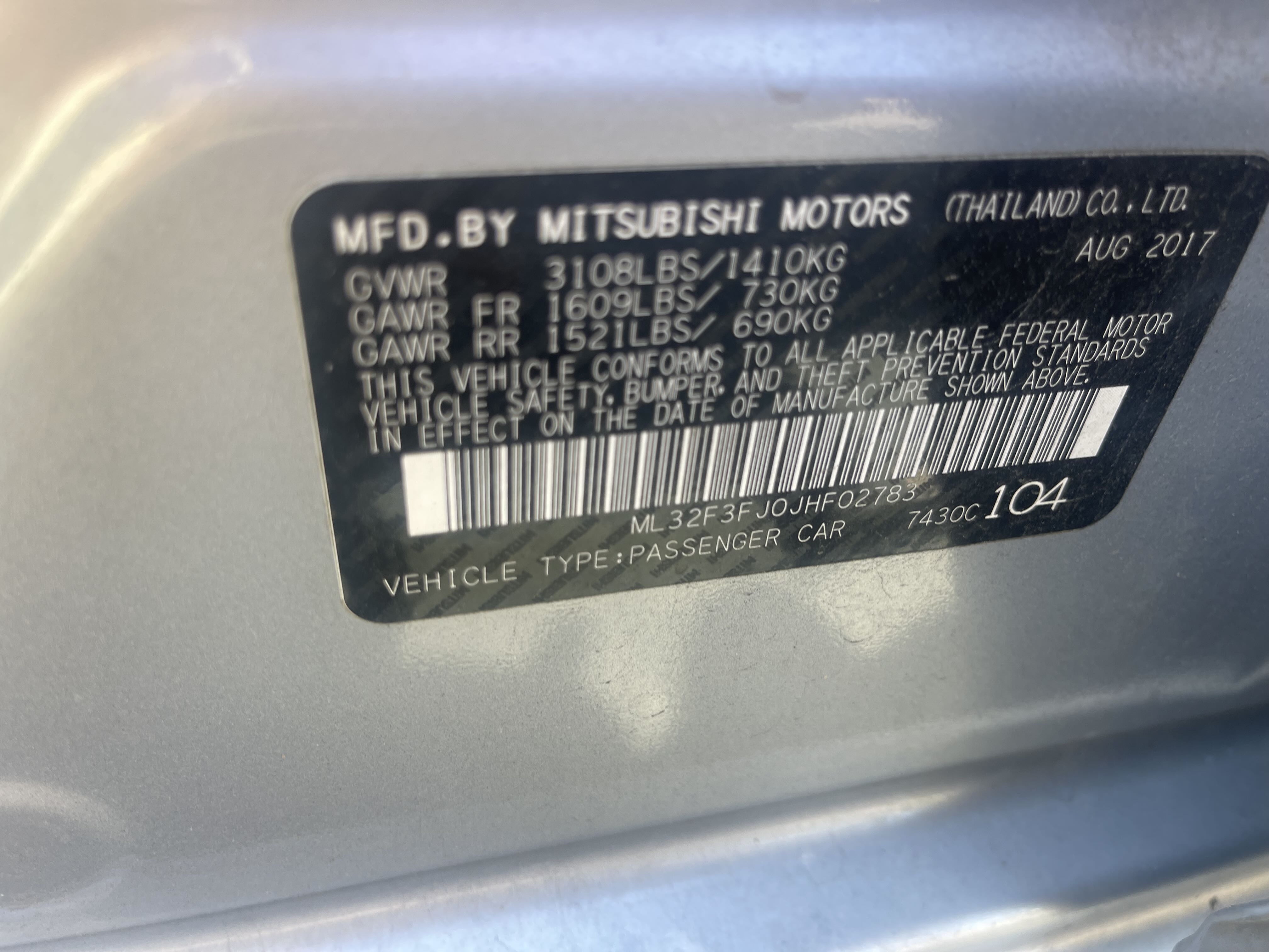 2018 Mitsubishi Mirage G4 Es vin: ML32F3FJ0JHF02783