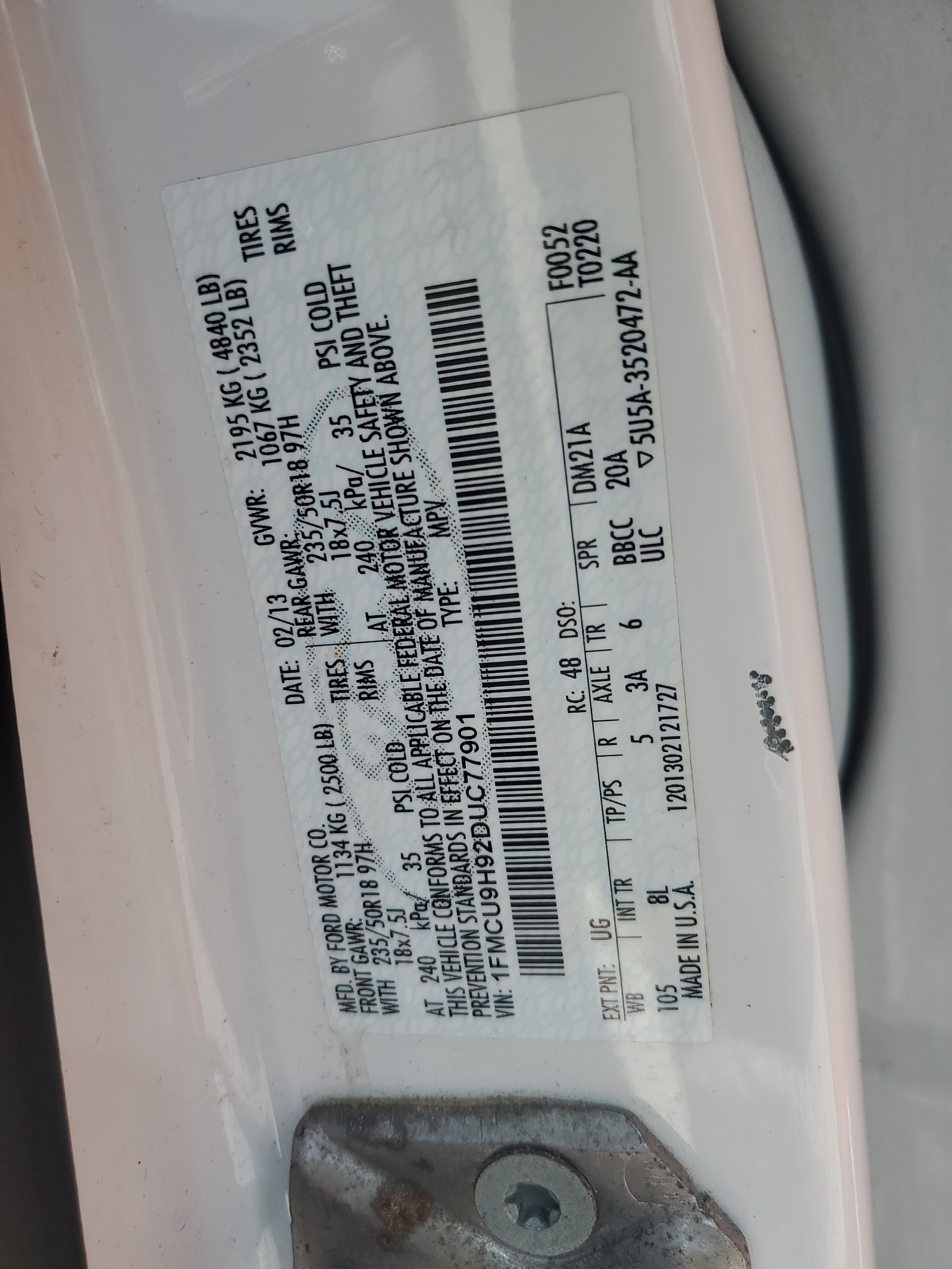 1FMCU9H92DUC77901 2013 Ford Escape Sel