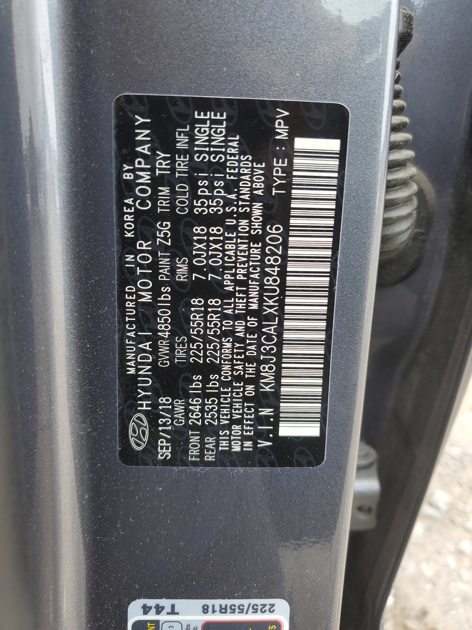 KM8J3CALXKU848206 2019 Hyundai Tucson Limited