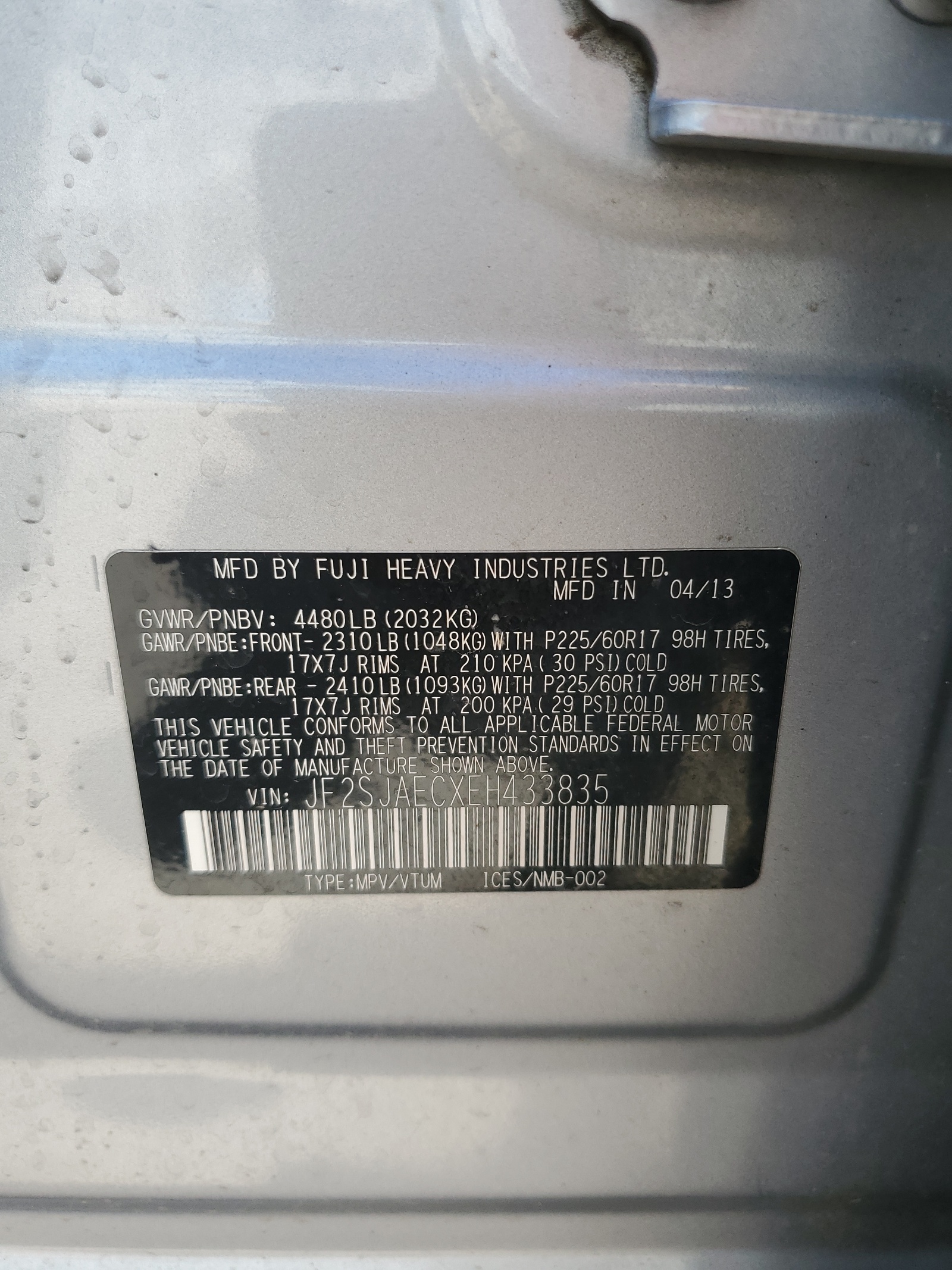 JF2SJAECXEH433835 2014 Subaru Forester 2.5I Premium