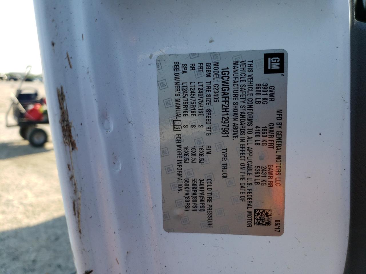 2017 Chevrolet Express G2500 VIN: 1GCWGAFF2H1297981 Lot: 62653884