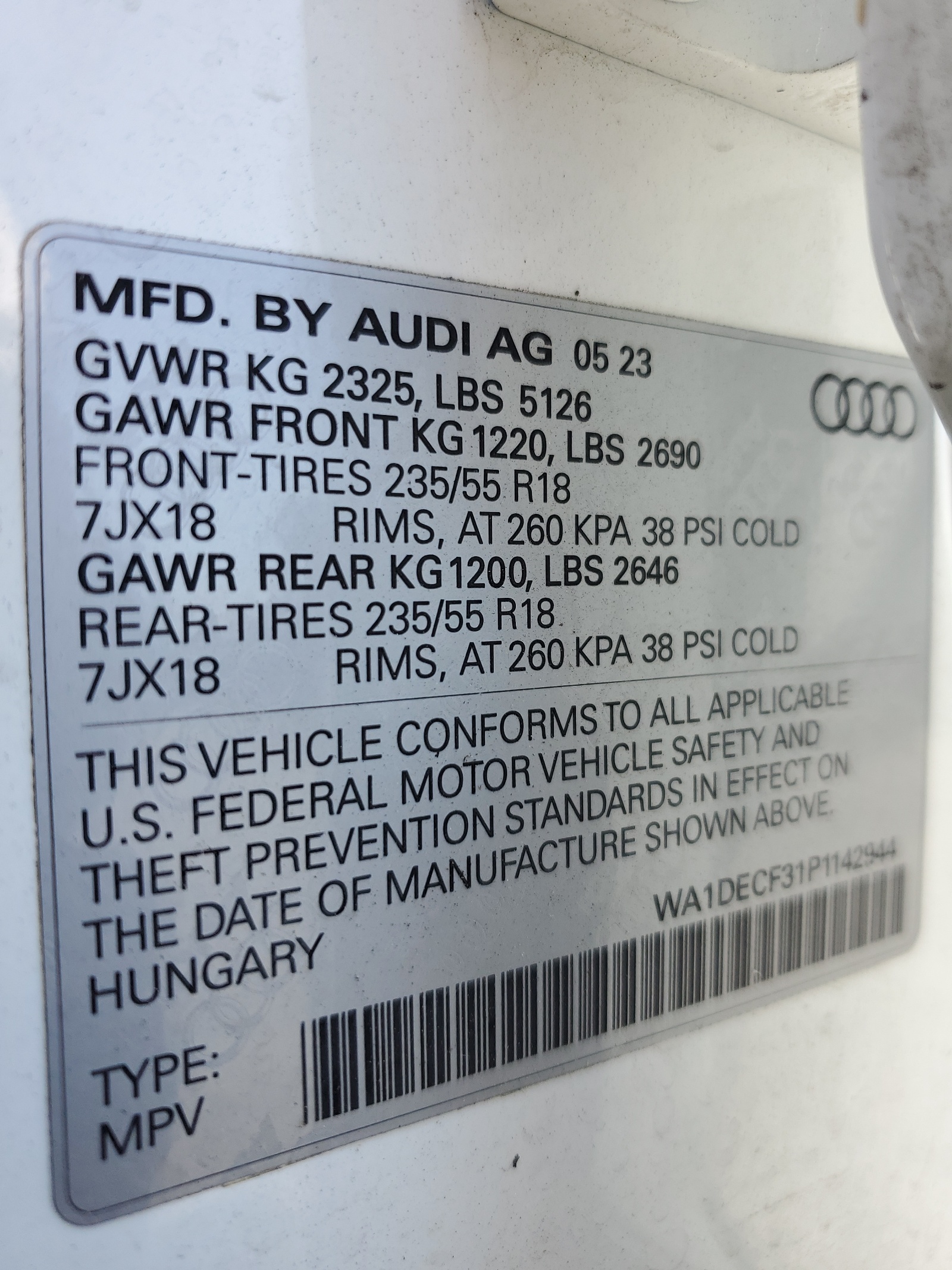 WA1DECF31P1142944 2023 Audi Q3 Premium S Line 45