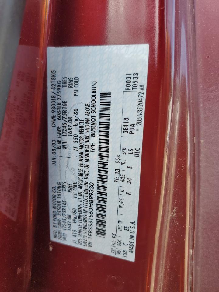 2003 Ford Econoline E350 Super Duty Wagon VIN: 1FBSS31S63HB99330 Lot: 62989864