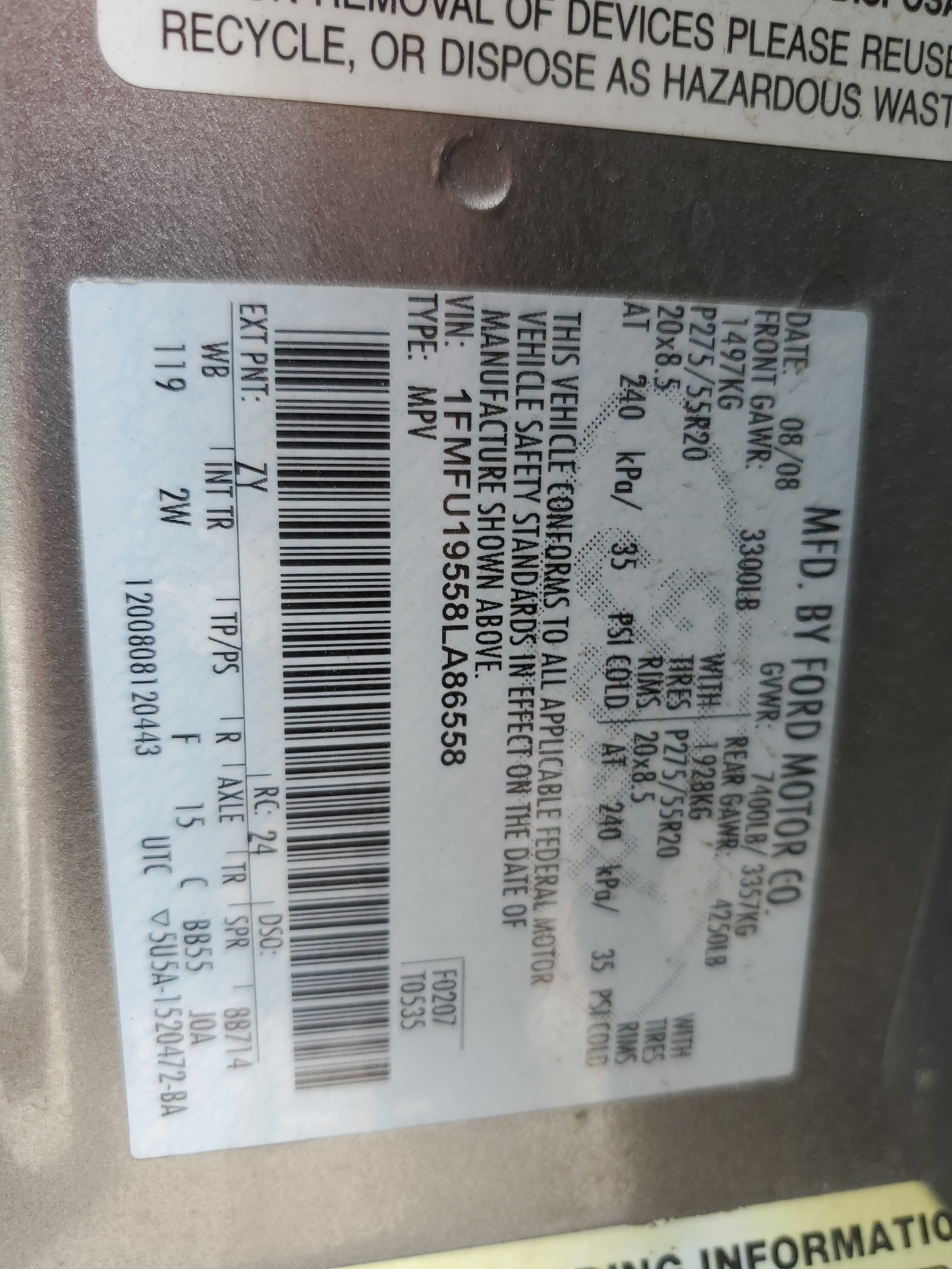 1FMFU19558LA86558 2008 Ford Expedition Limited