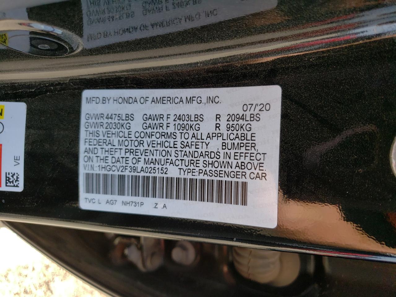 1HGCV2F39LA025152 2020 Honda Accord Sport