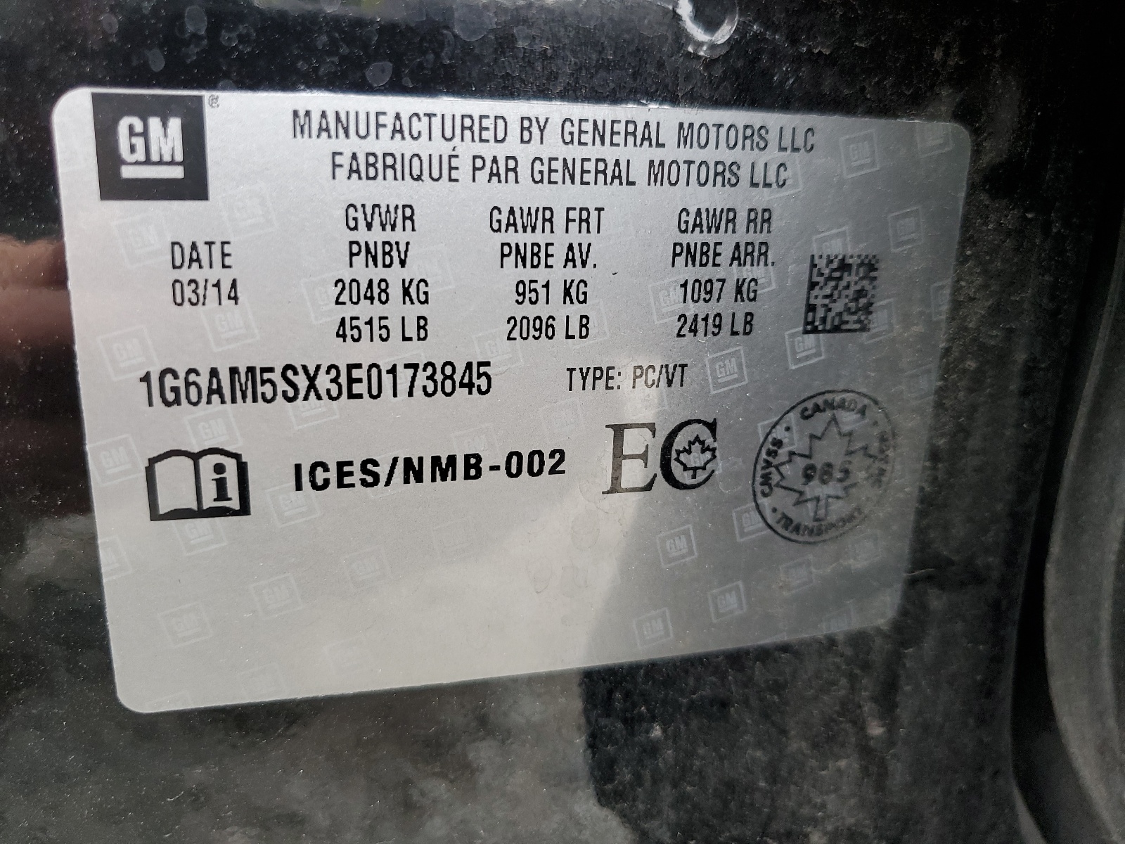 1G6AM5SX3E0173845 2014 Cadillac Ats Premium