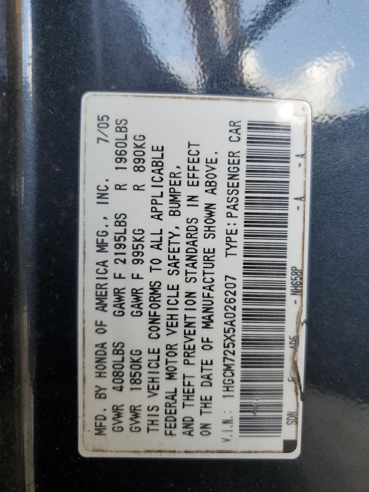 2005 Honda Accord Lx VIN: 1HGCM725X5A026207 Lot: 61516814