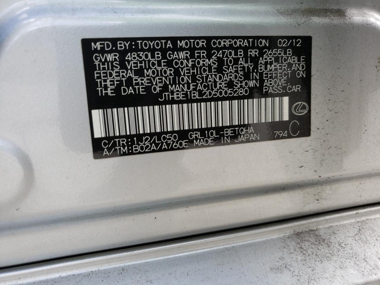 2013 Lexus Gs 350 VIN: JTHBE1BL2D5005280 Lot: 63399814