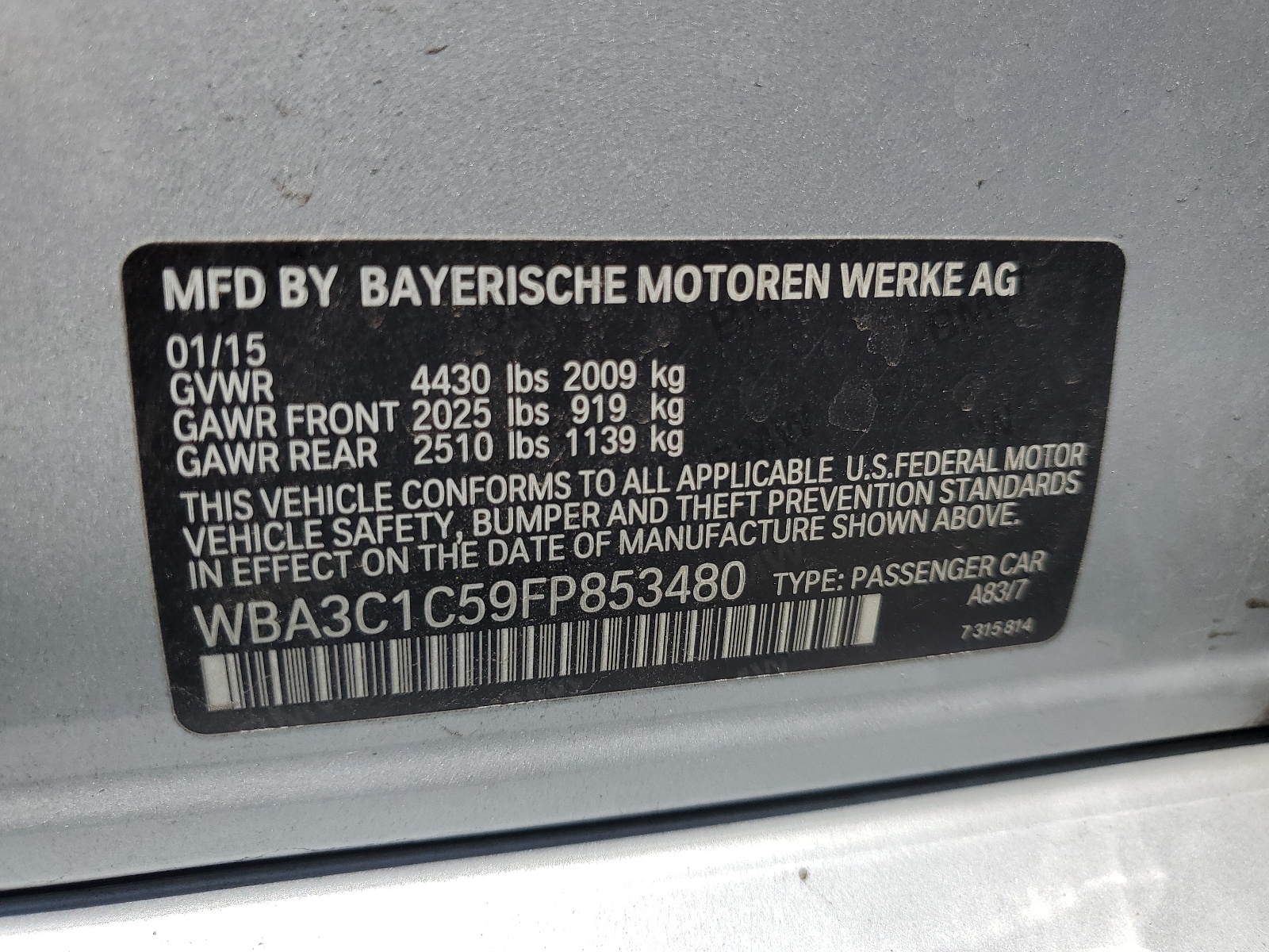 WBA3C1C59FP853480 2015 BMW 328 I Sulev