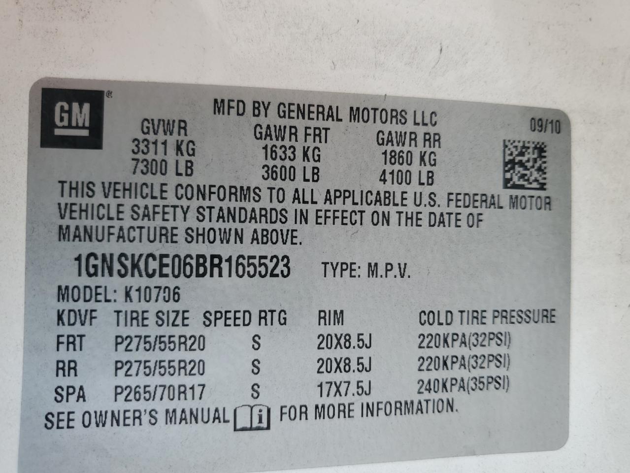 2011 Chevrolet Tahoe K1500 Ltz VIN: 1GNSKCE06BR165523 Lot: 64304164