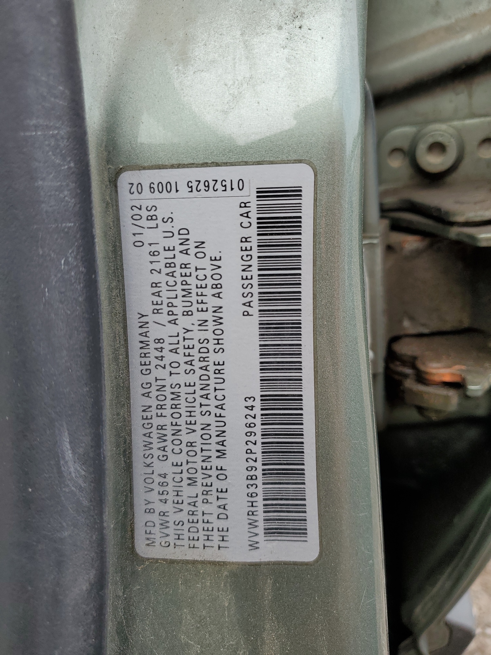 WVWRH63B92P296243 2002 Volkswagen Passat Glx