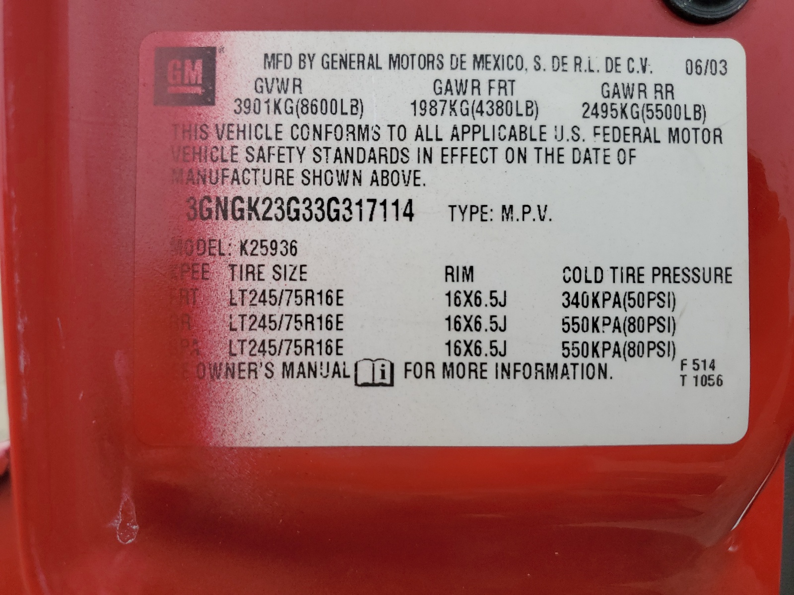 3GNGK23G33G317114 2003 Chevrolet Avalanche K2500