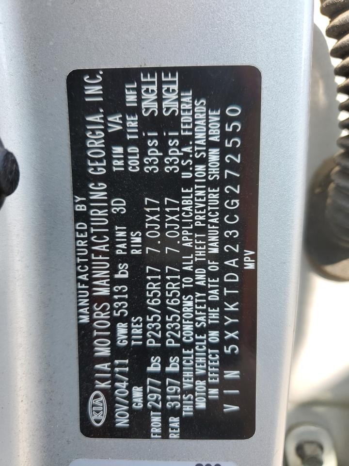 2012 Kia Sorento Base VIN: 5XYKTDA23CG272550 Lot: 63643684