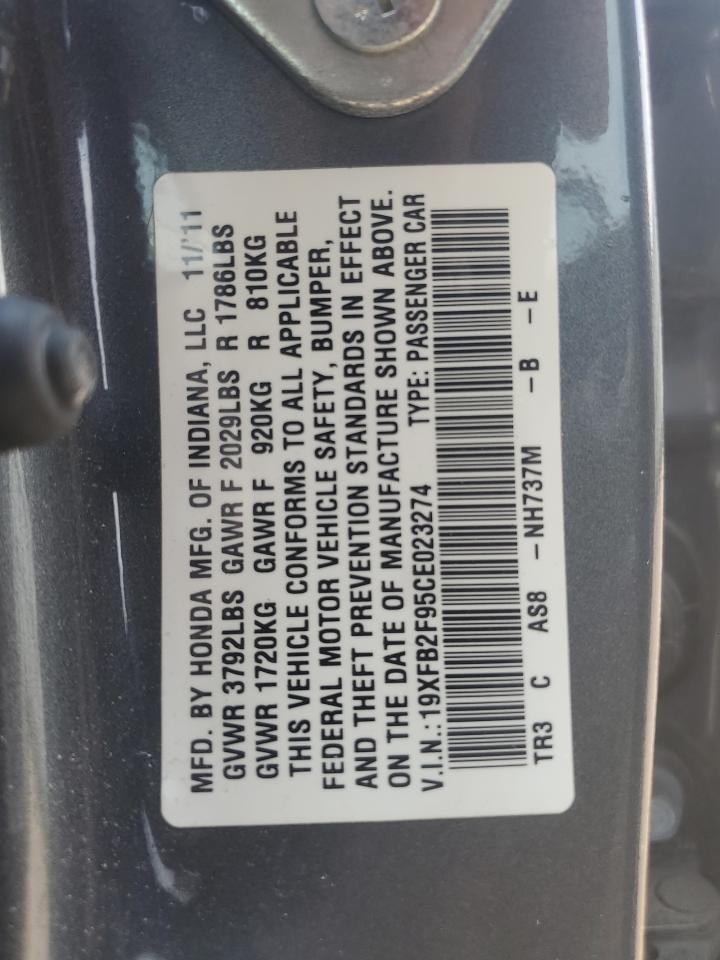 19XFB2F95CE023274 2012 Honda Civic Exl