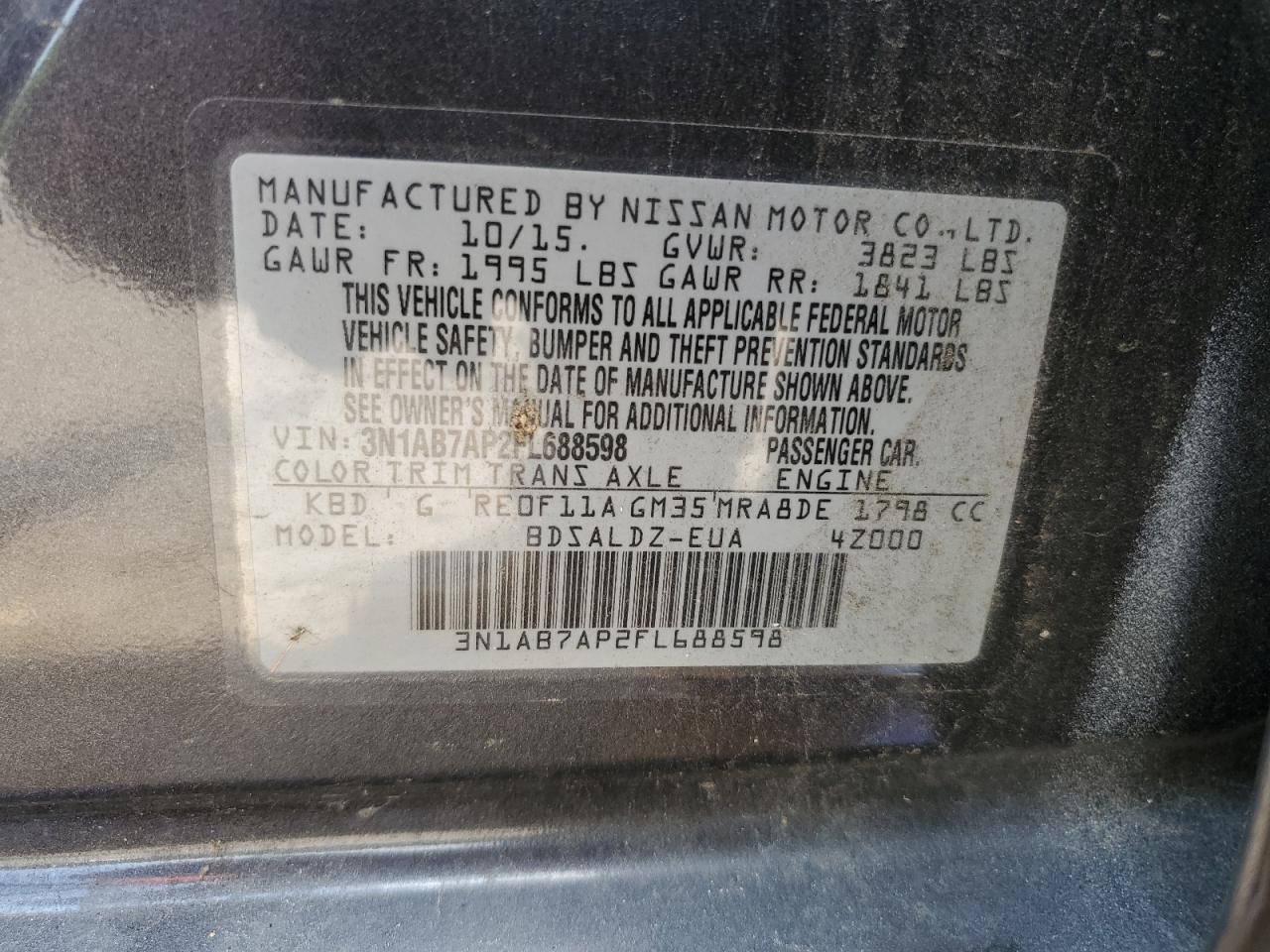 3N1AB7AP2FL688598 2015 Nissan Sentra S