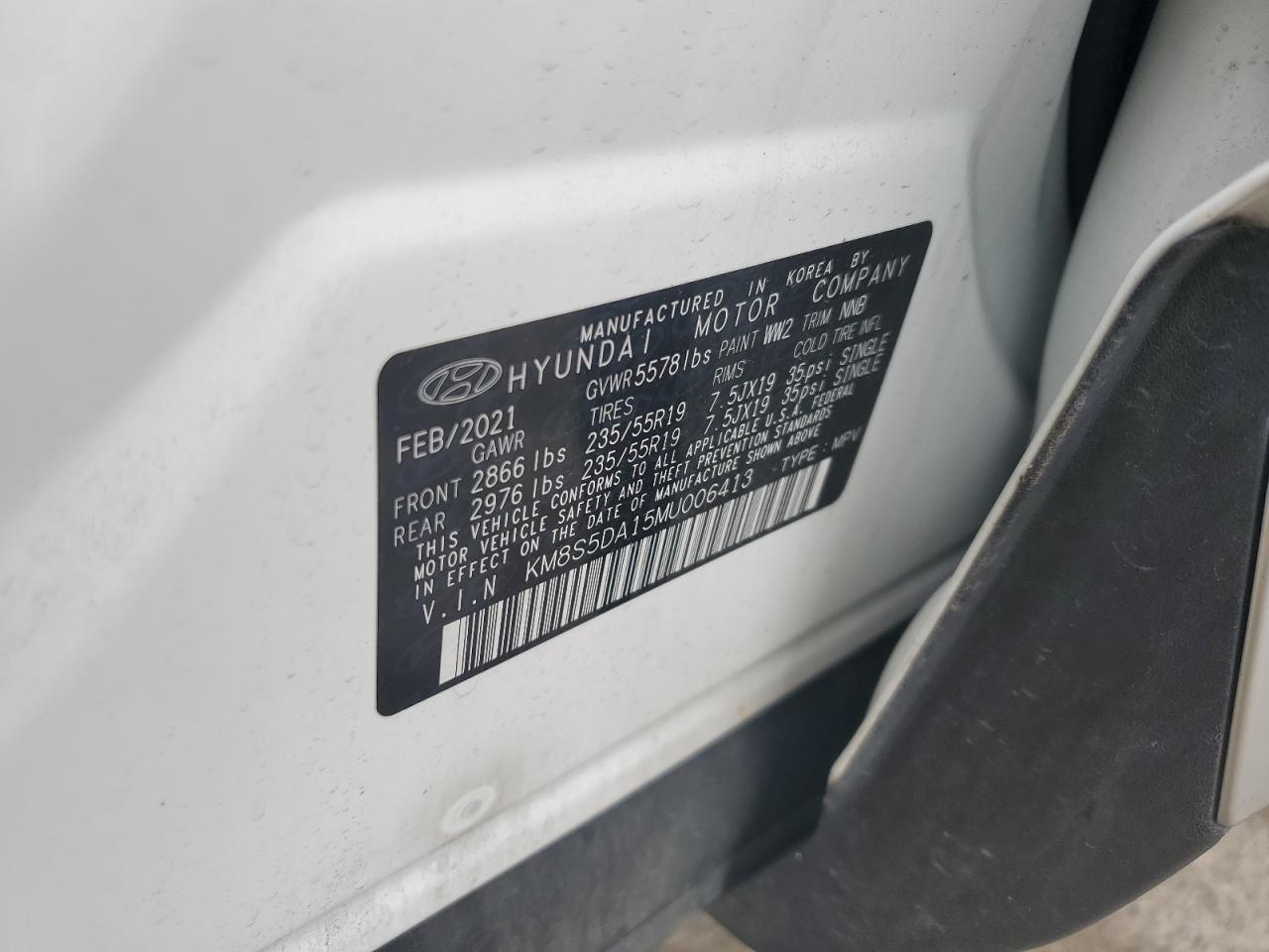 2021 Hyundai Santa Fe Limited VIN: KM8S5DA15MU006413 Lot: 64822454