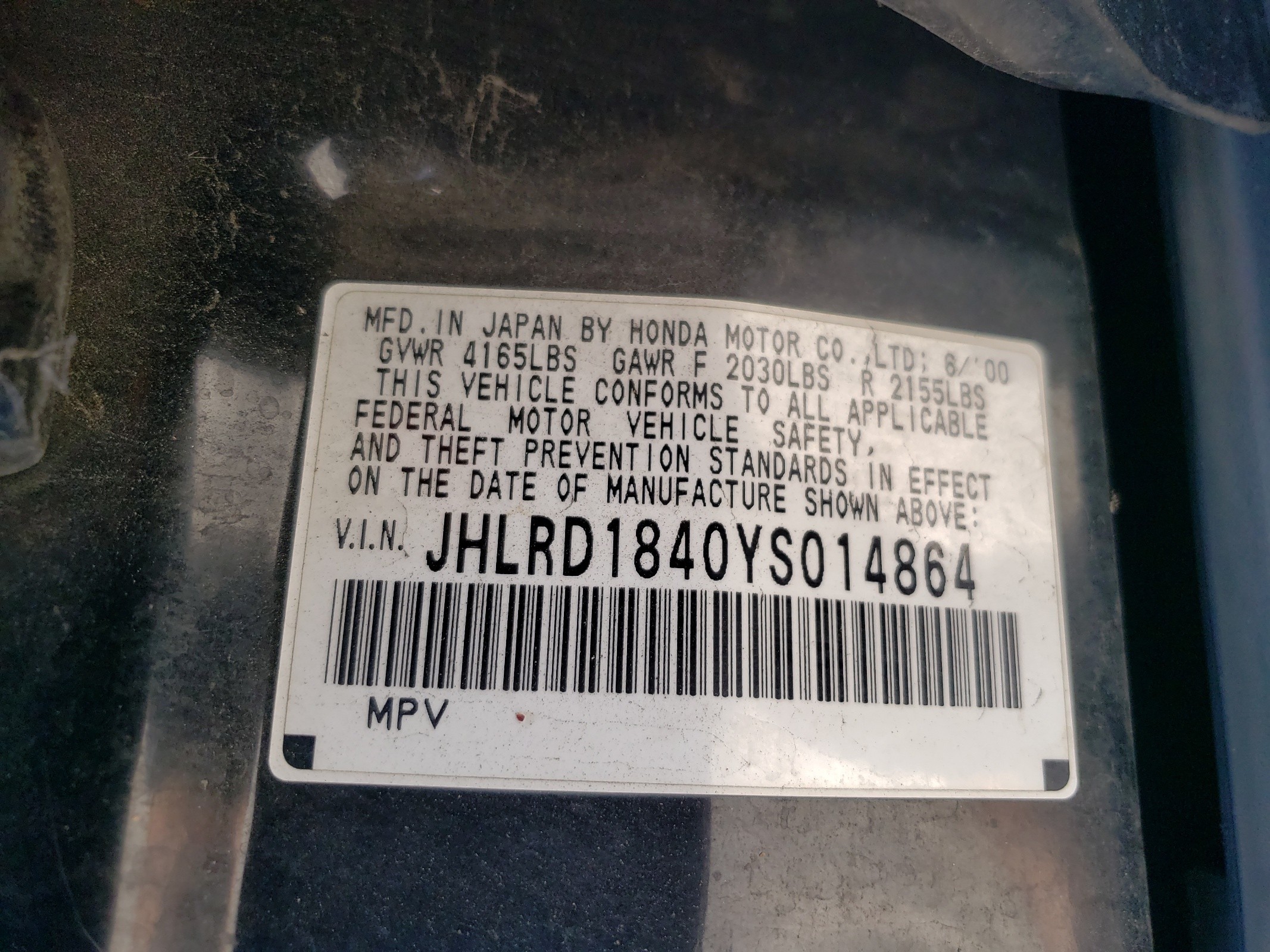 JHLRD1840YS014864 2000 Honda Cr-V Lx