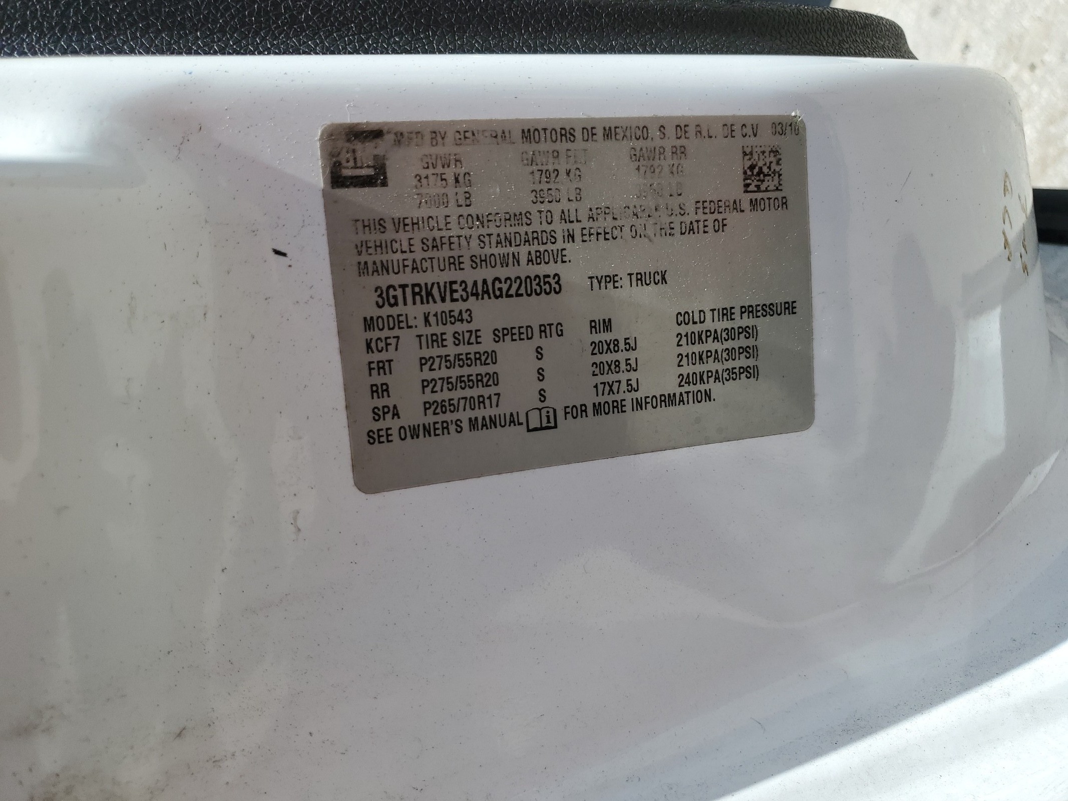 3GTRKVE34AG220353 2010 GMC Sierra K1500 Sle