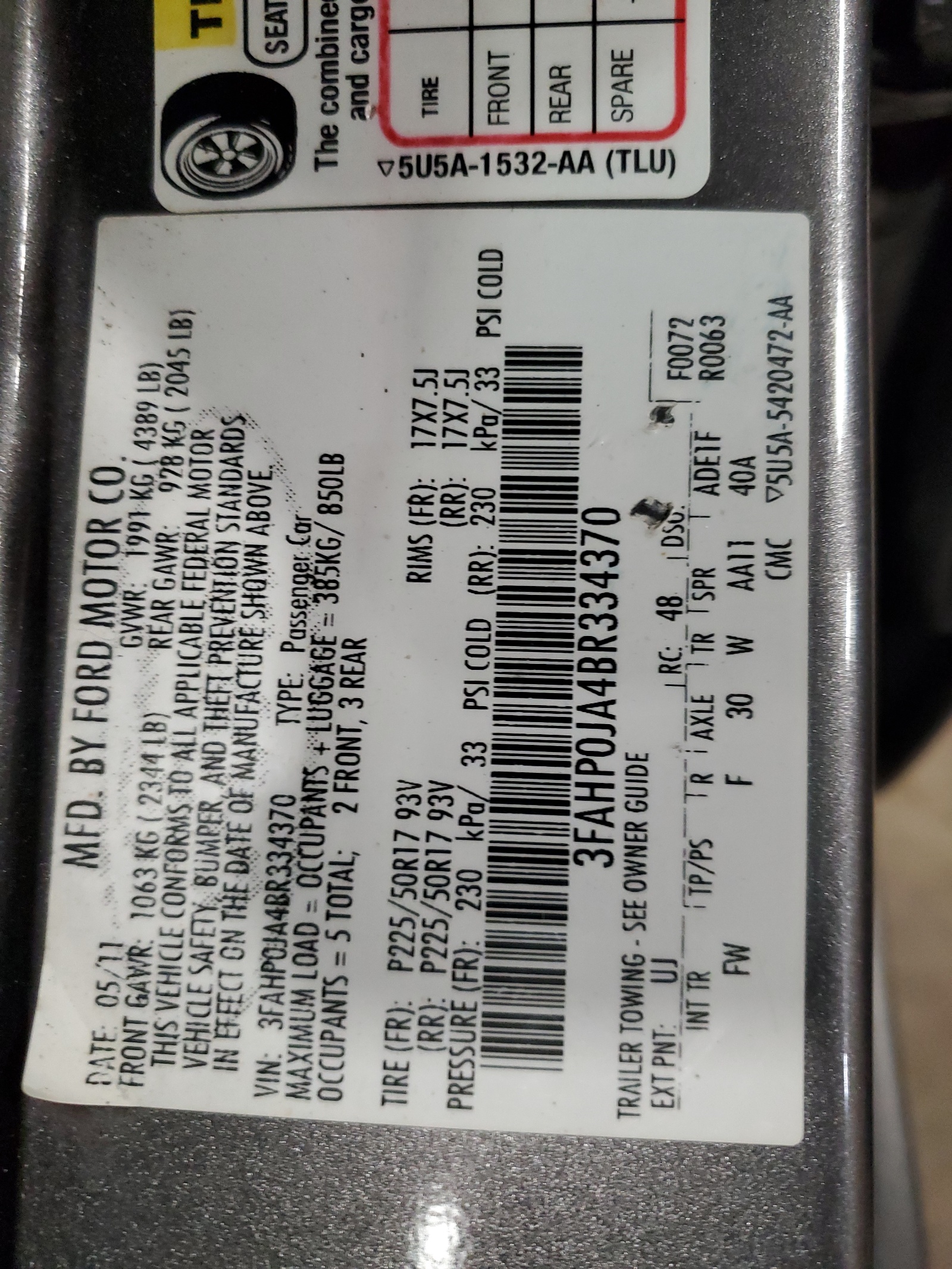 3FAHP0JA4BR334370 2011 Ford Fusion Sel