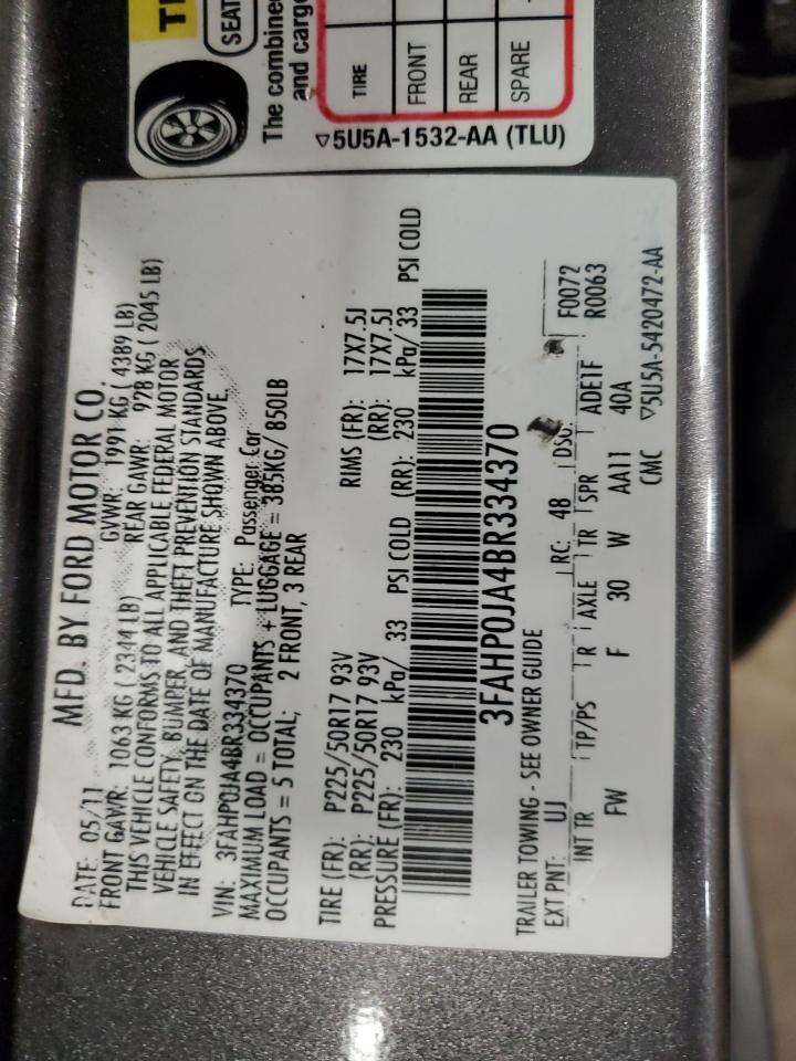 2011 Ford Fusion Sel VIN: 3FAHP0JA4BR334370 Lot: 65012034