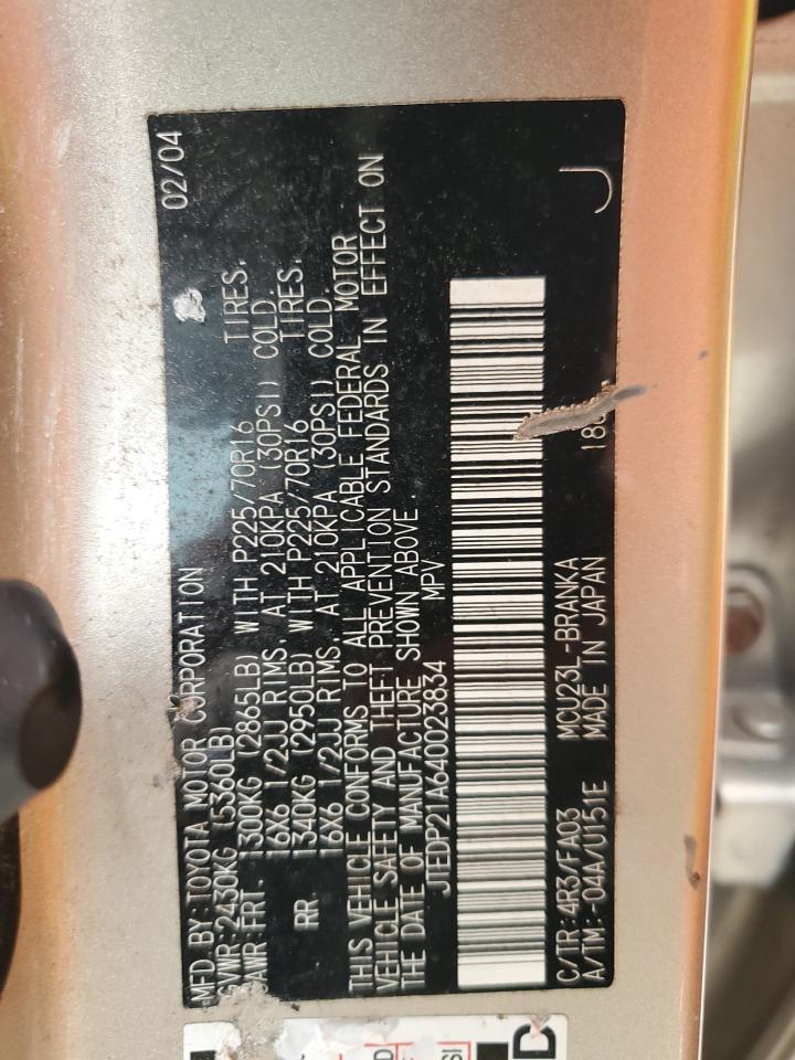 2004 Toyota Highlander Base VIN: JTEDP21A640023834 Lot: 65036874