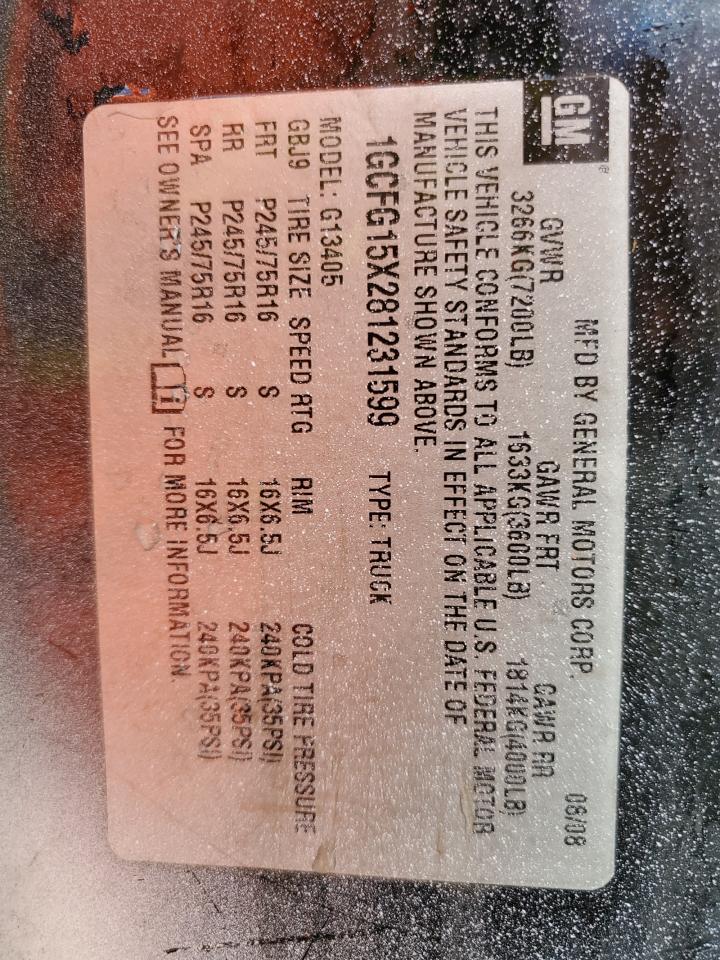 2008 Chevrolet Express G1500 VIN: 1GCFG15X281231599 Lot: 62234684