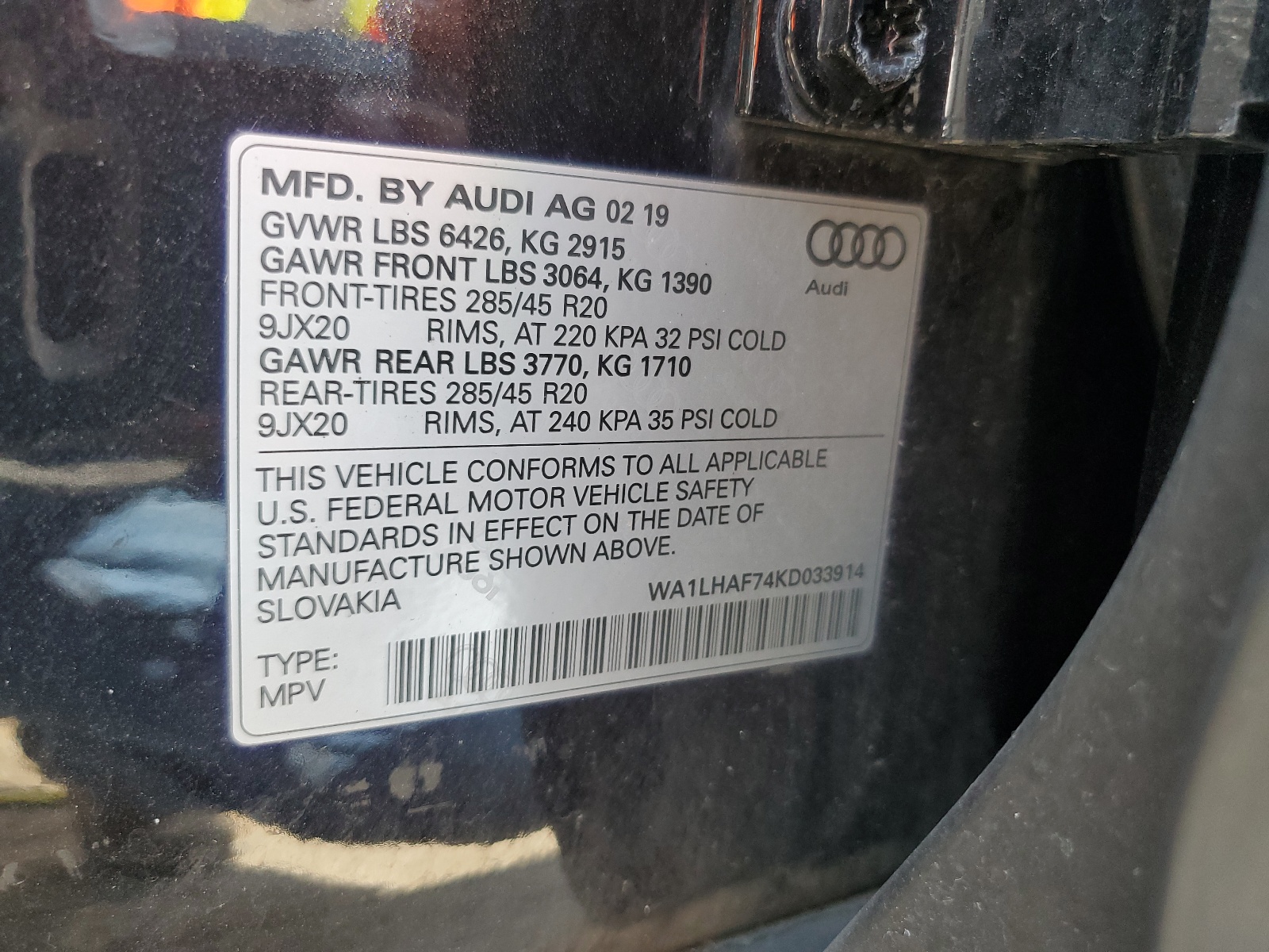 WA1LHAF74KD033914 2019 Audi Q7 Premium Plus