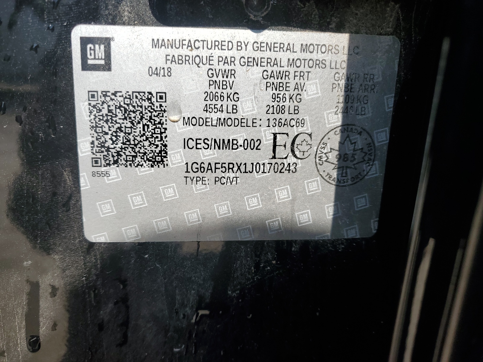 1G6AF5RX1J0170243 2018 Cadillac Ats Luxury