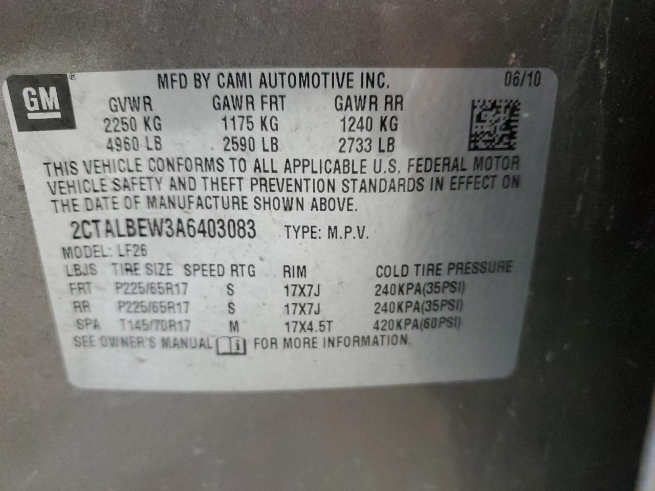 2CTALBEW3A6403083 2010 GMC Terrain Sle