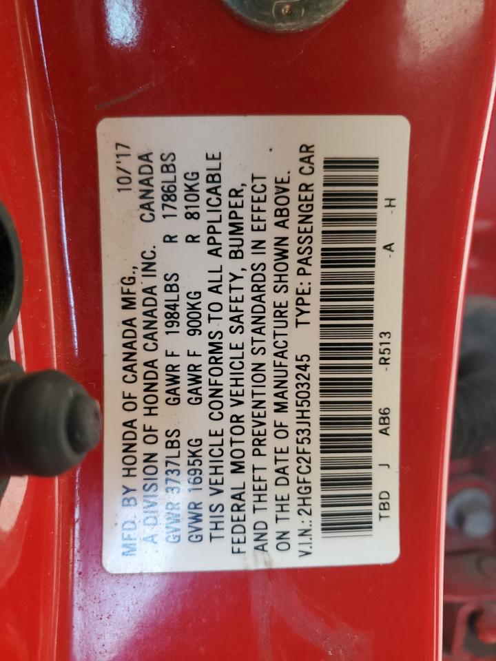 2018 Honda Civic Lx VIN: 2HGFC2F53JH503245 Lot: 62111744