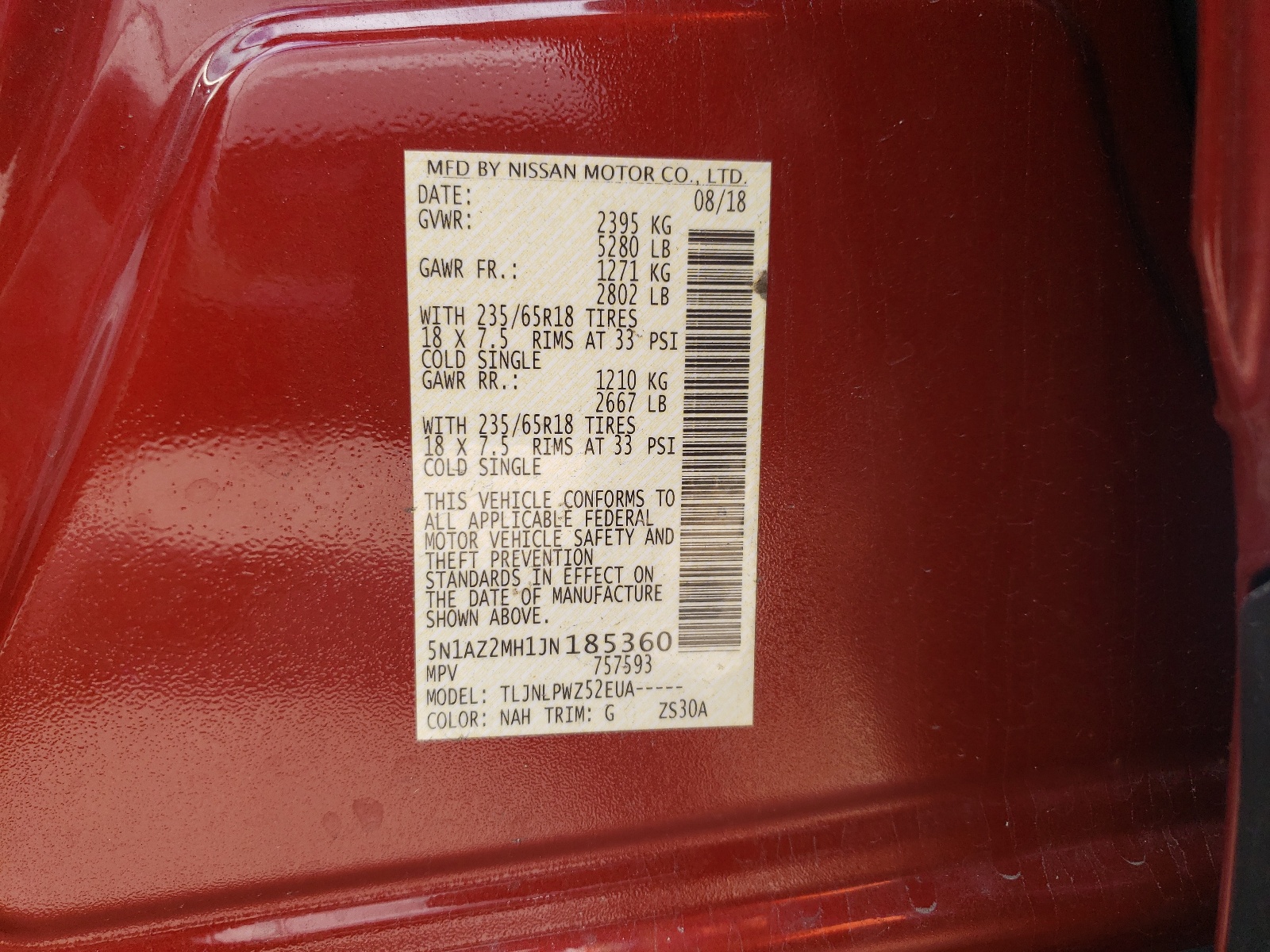 5N1AZ2MH1JN185360 2018 Nissan Murano S