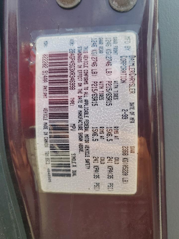 1999 Dodge Caravan Se VIN: 2B4GP45G3XR346998 Lot: 65080184