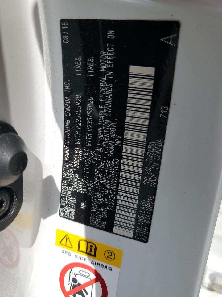 2016 Lexus Rx 350 VIN: 2T2ZZMCA6GC031693 Lot: 64861434