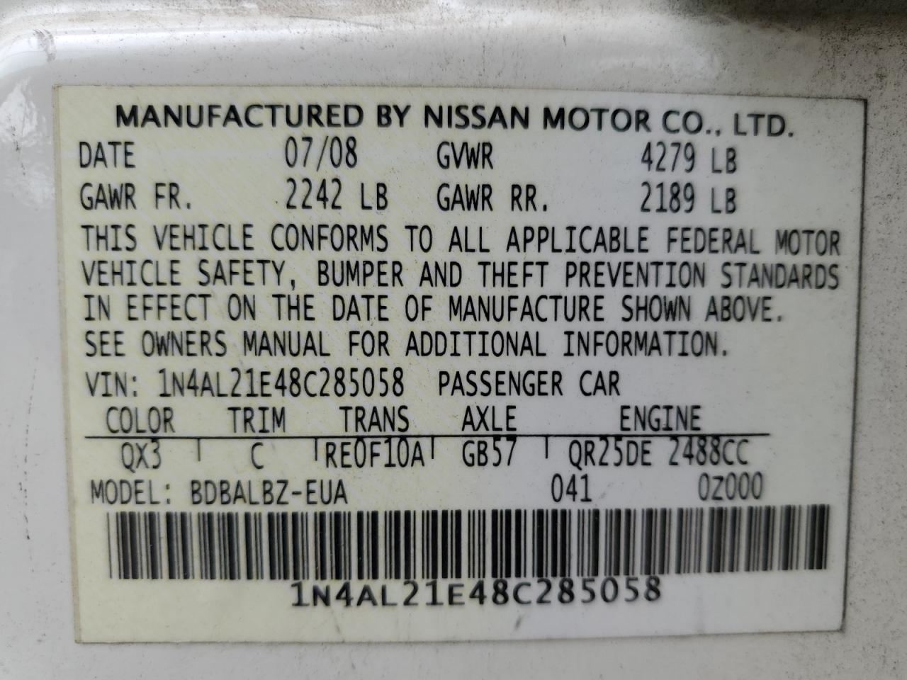 1N4AL21E48C285058 2008 Nissan Altima 2.5