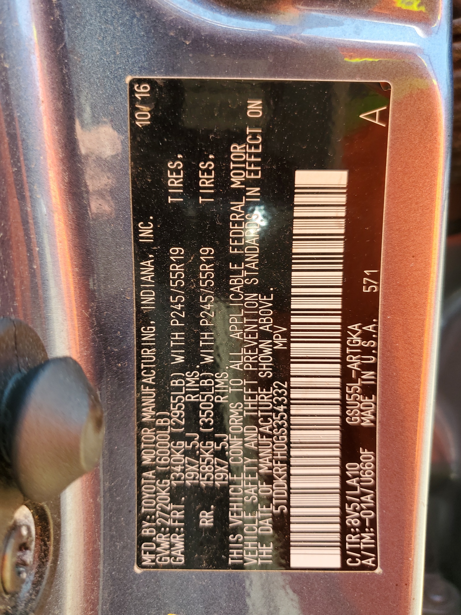 5TDDKRFH0GS354332 2016 Toyota Highlander Limited