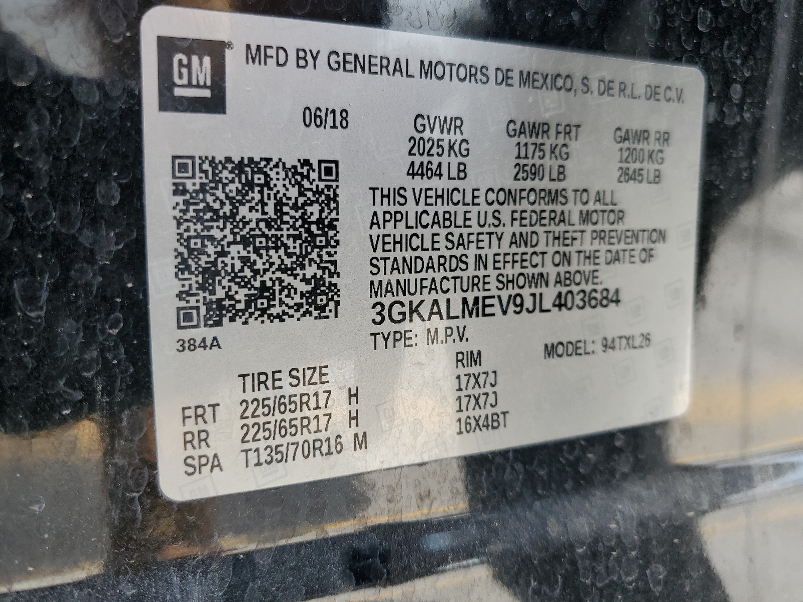 3GKALMEV9JL403684 2018 GMC Terrain Sle