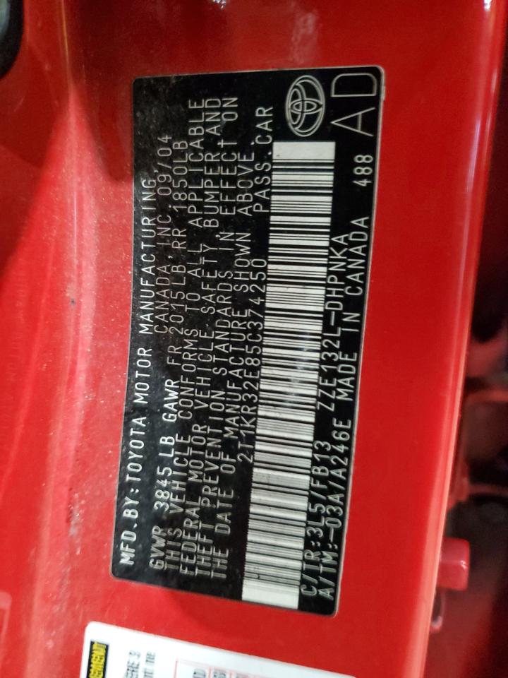 2005 Toyota Corolla Matrix Xr VIN: 2T1KR32E85C374250 Lot: 63772324