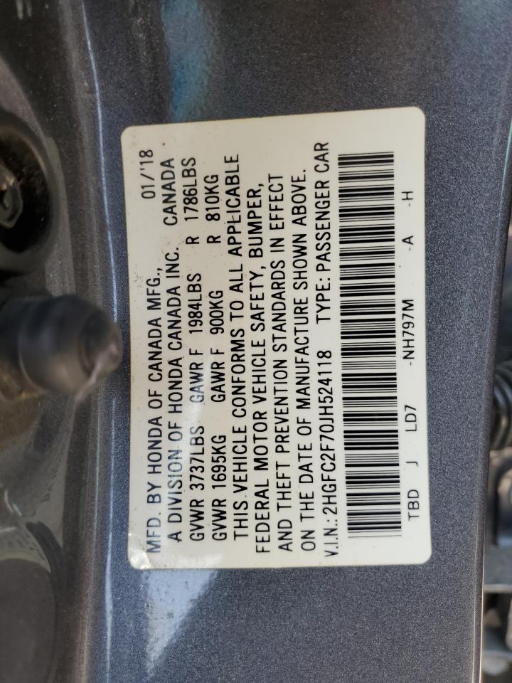 2HGFC2F70JH524118 2018 Honda Civic Ex