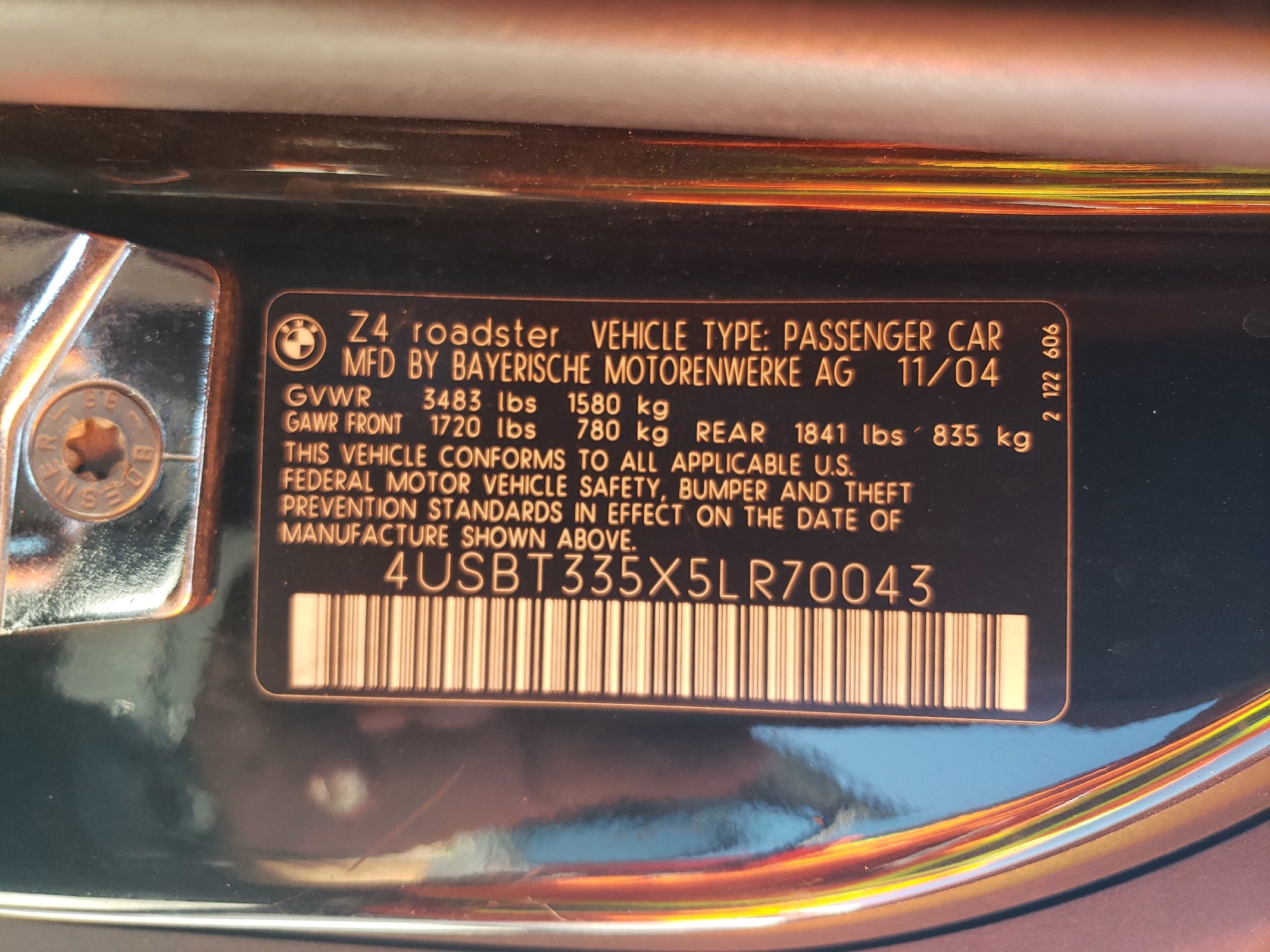 4USBT335X5LR70043 2005 BMW Z4 2.5