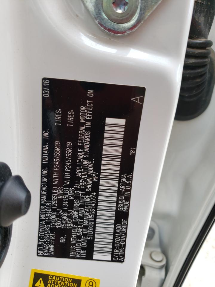 2016 Toyota Highlander Limited VIN: 5TDYKRFH5GS143774 Lot: 64866764